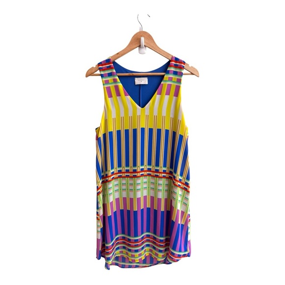 Everly Multicolor Geometric Print Sleeve V Neck Knee Length Womens size L Shift - Picture 1 of 12